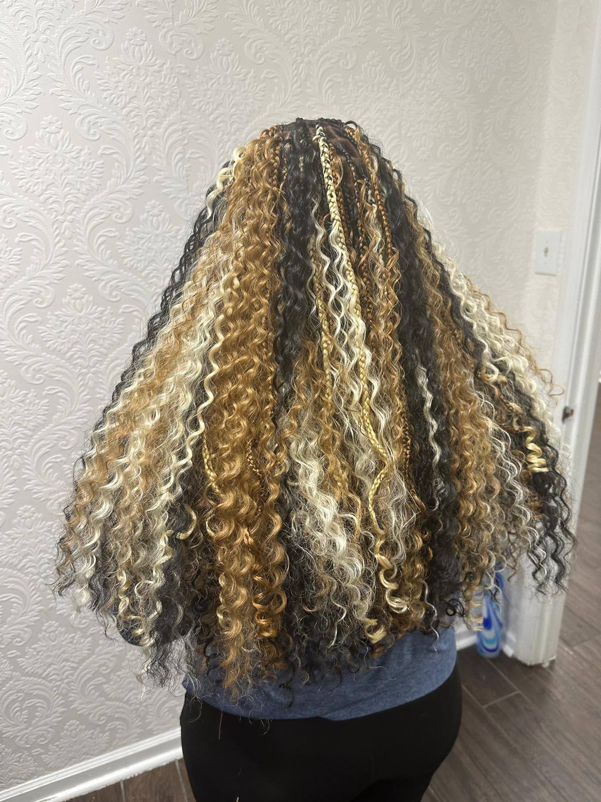 Full length boho braids with blonde curly ends