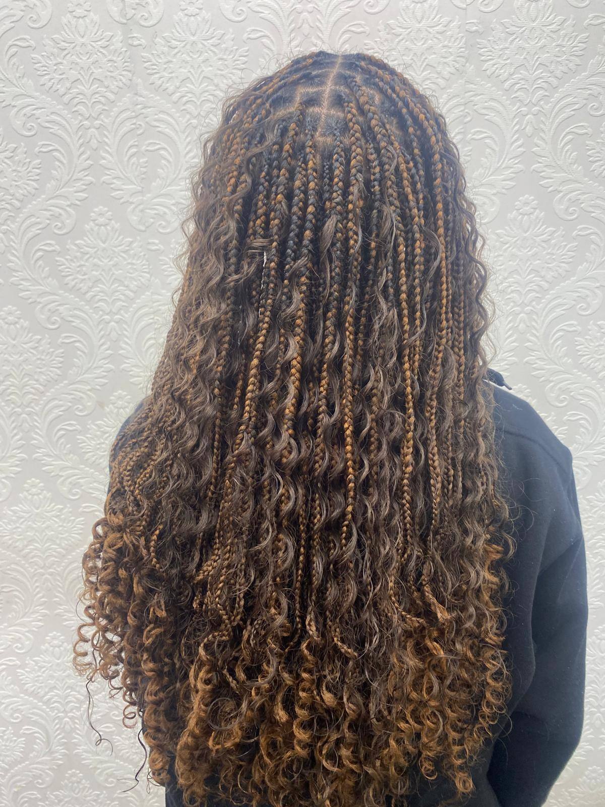 Boho braids with honey blonde curl accents
