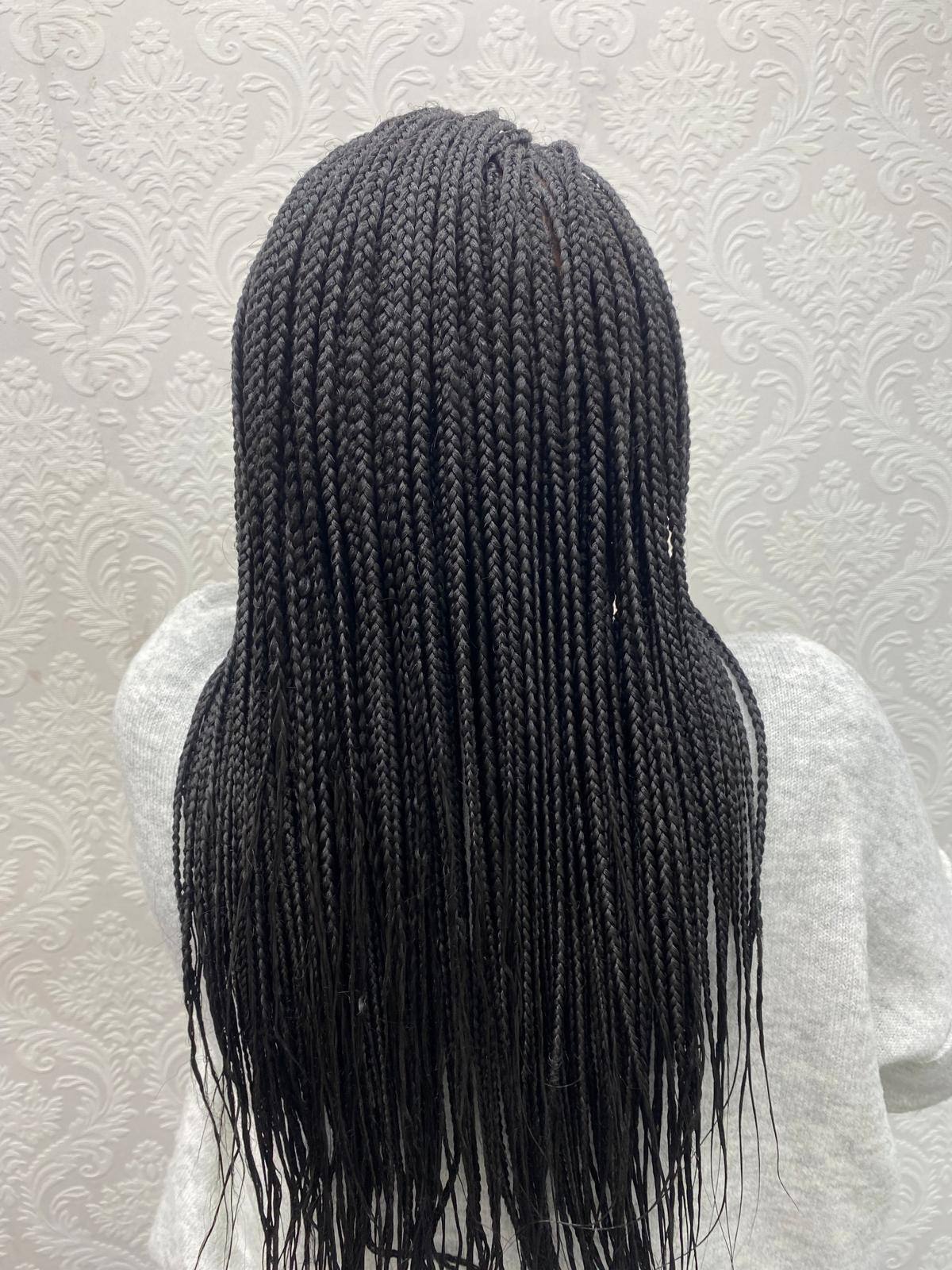 Long box braids, straight back view