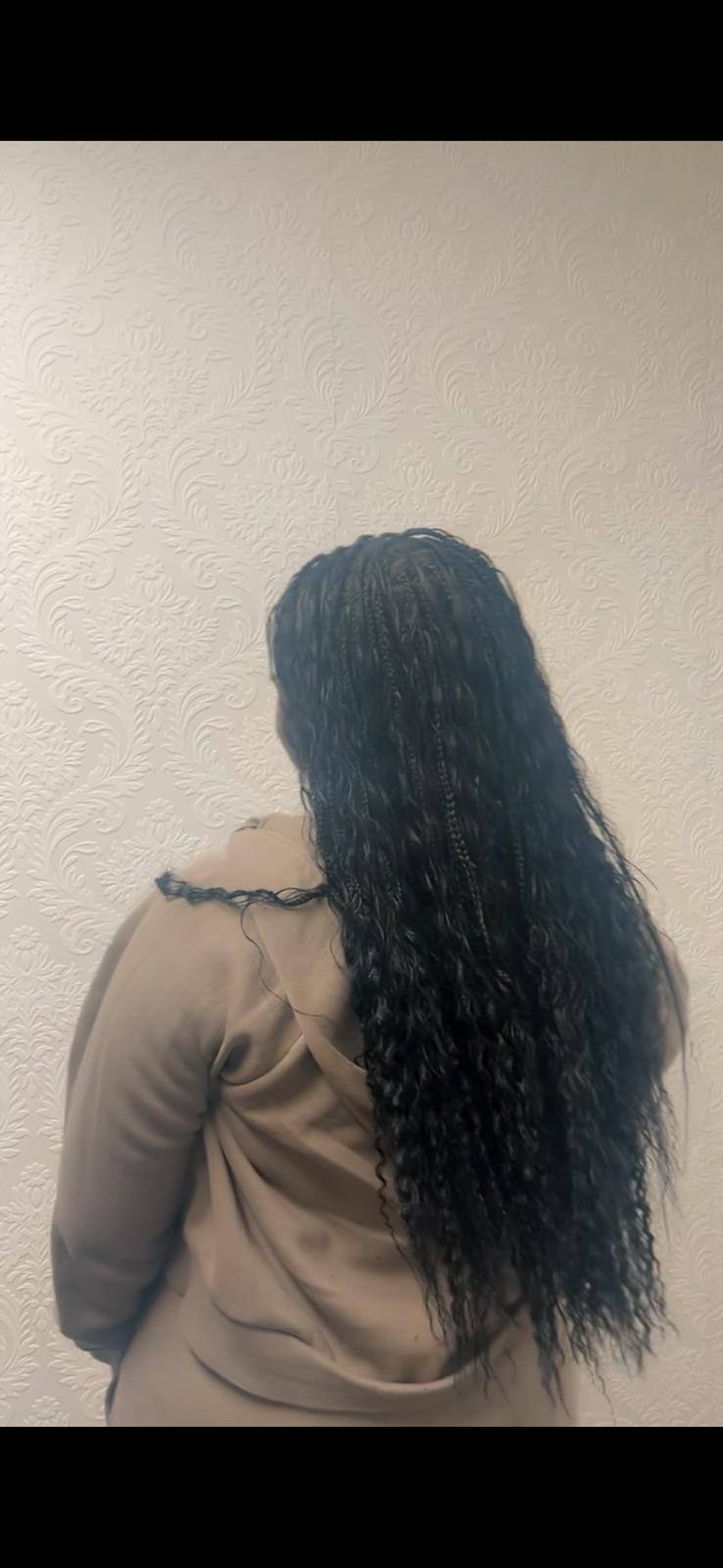 Micro braids installed to full length, back view